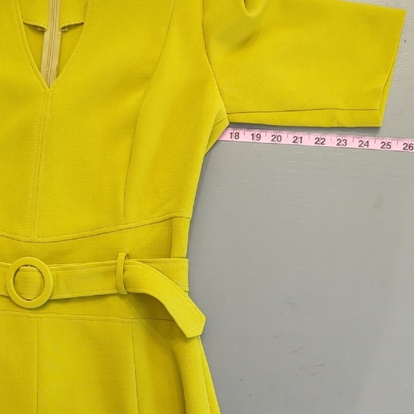 Caroline Biss Dress Chartruese Belted Tailored size 38 - Picture 9 of 13